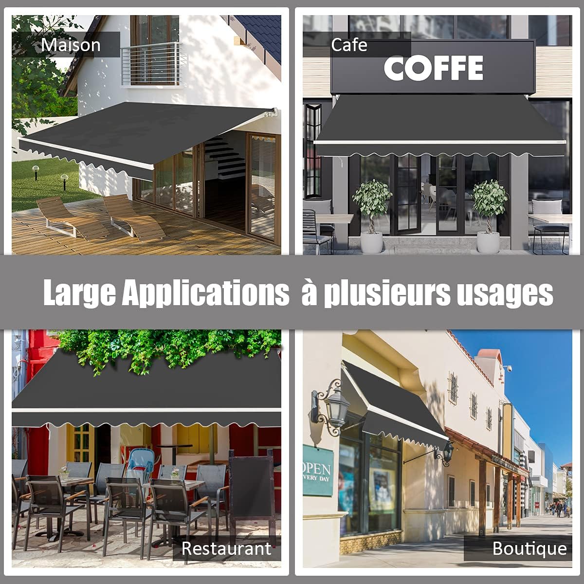 Store Banne Manuel 3,6Mx3M, Auvent de Terrasse Extérieur et Tissu Résistant aux UV avec Manivelle et Angle Réglable 5-35° pour Balcon, Terrasse, Gris - 7