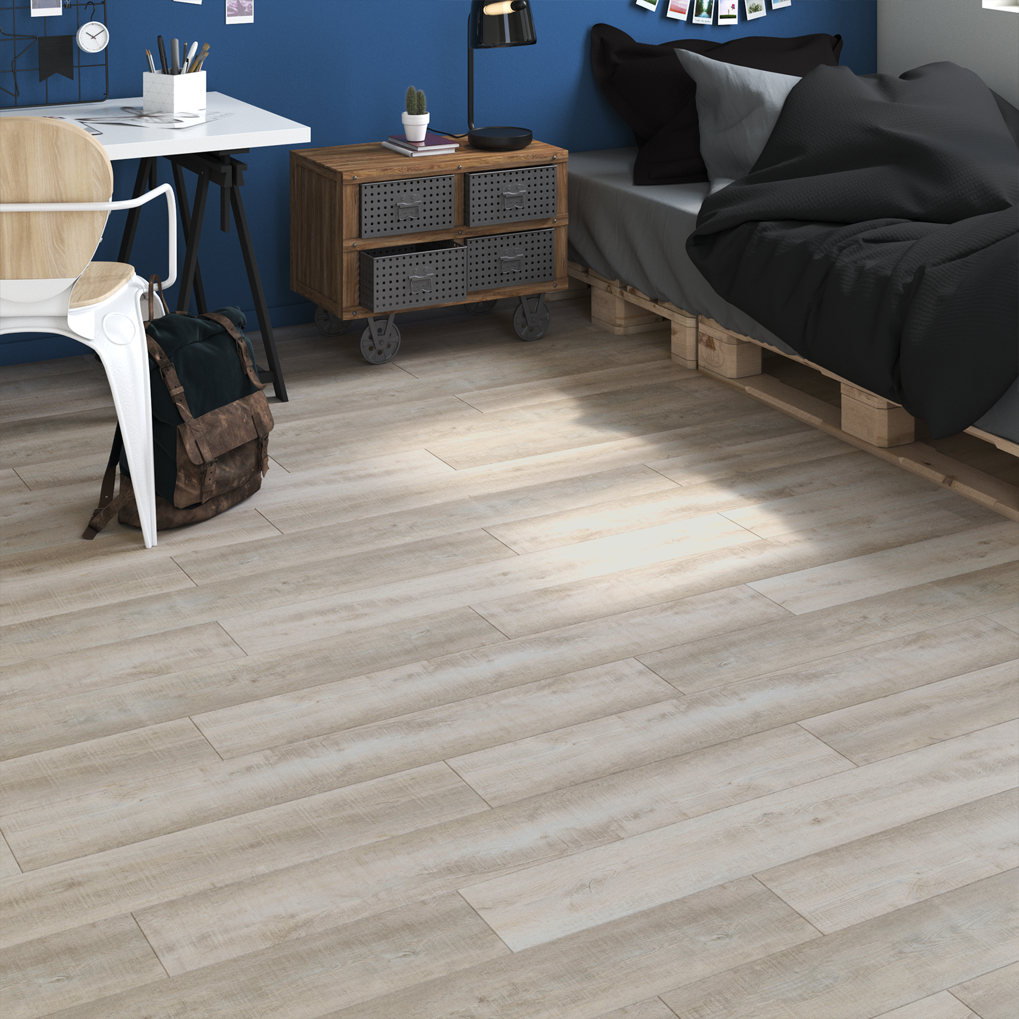 ARTENS - Échantillon de lame PVC - 28 x 15 cm - Sol PVC à clipser BLARNY avec sous-couche intégrée - INTENSO EXTREM - Effet bois greige - Epaisseur - 6