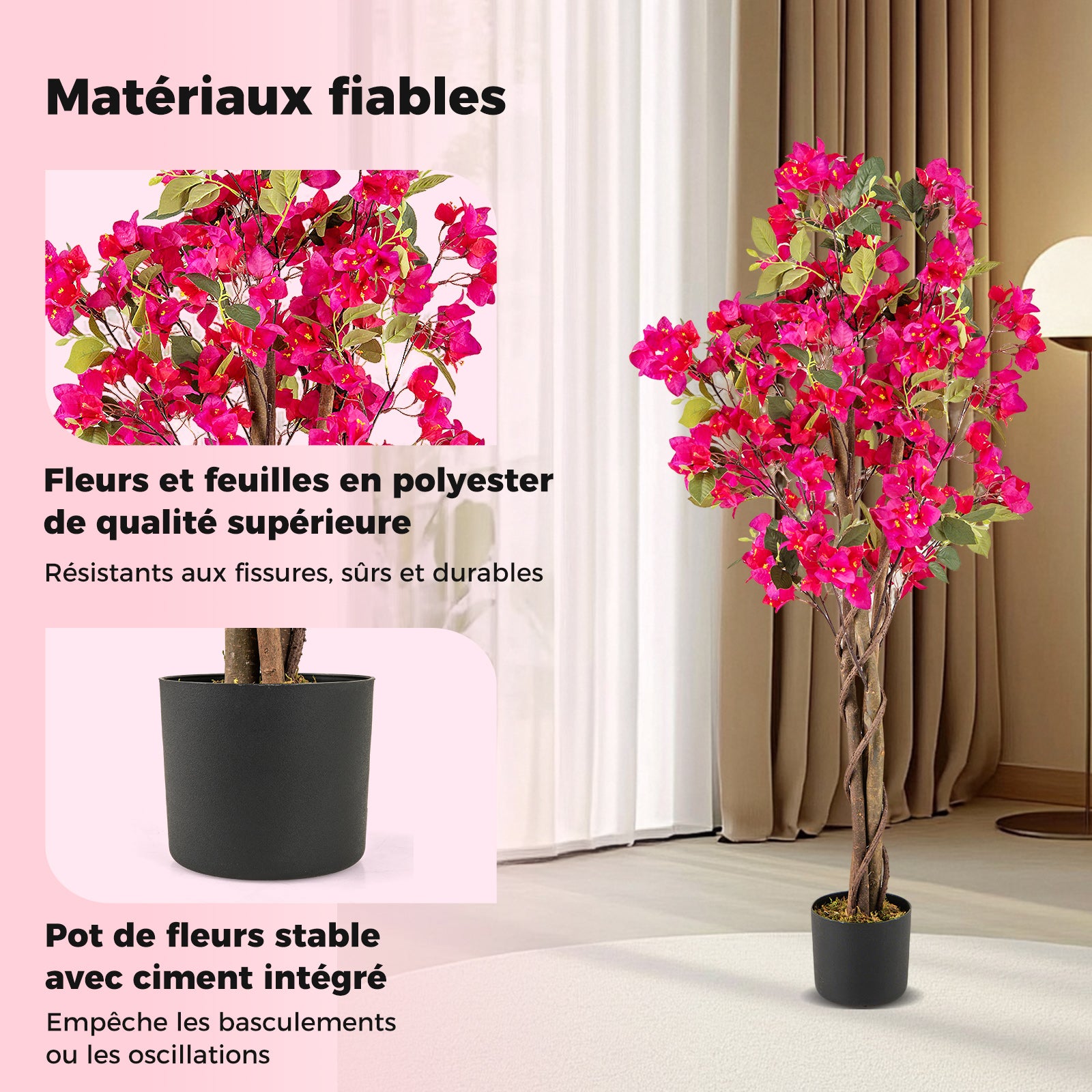 Arbre Artificiel Bougainvillier de 120 cm, Plante Fleurie Faussée en Pot de Pépinière avec Fleurs en Pleine Floraison, (1 Pcs, Rose) - 5