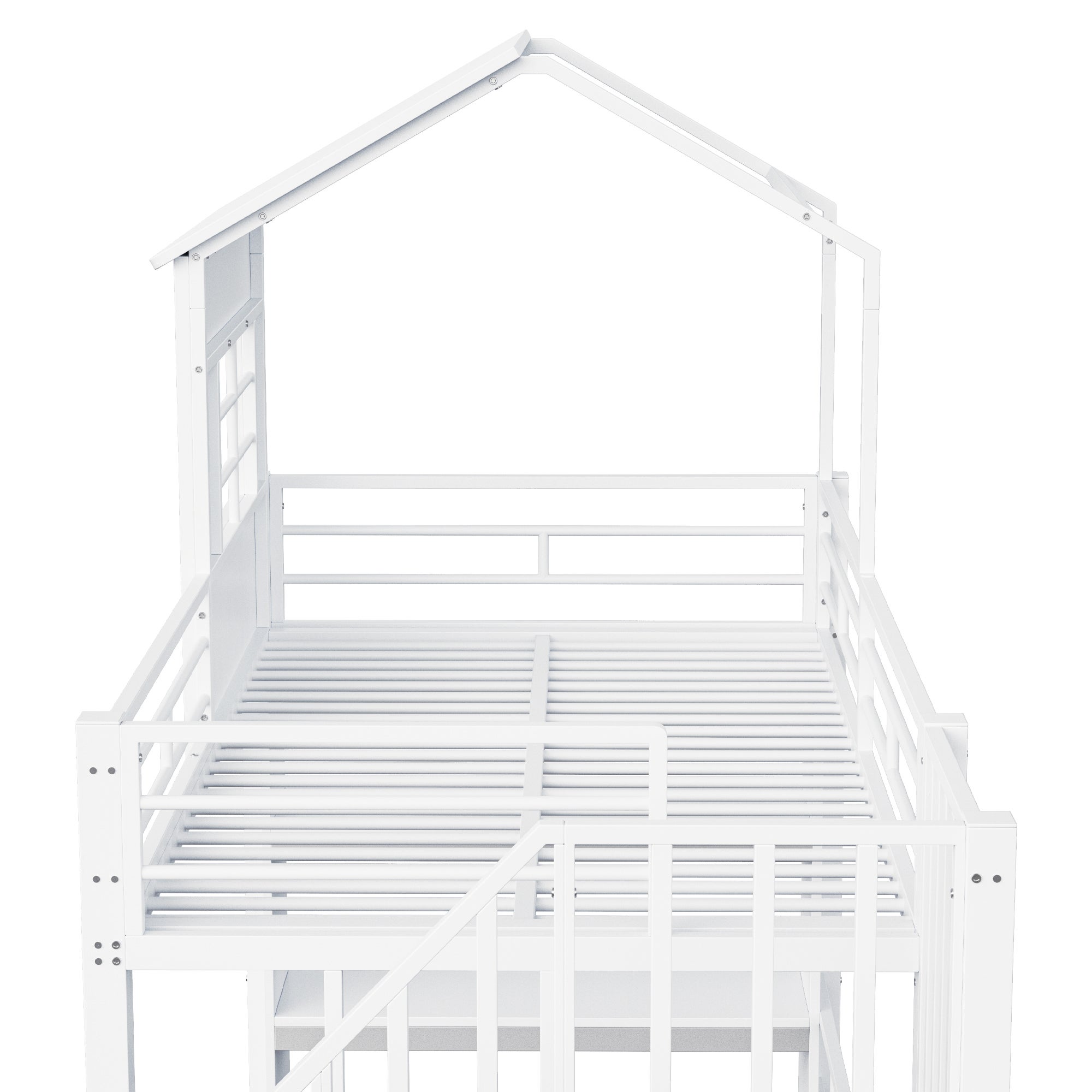 Lit mezzanine 90x200,conception de maison,Lit enfant avec espace de stockage et grille haute protection,Escaliers installables à gauche/droite,Blanc - 7