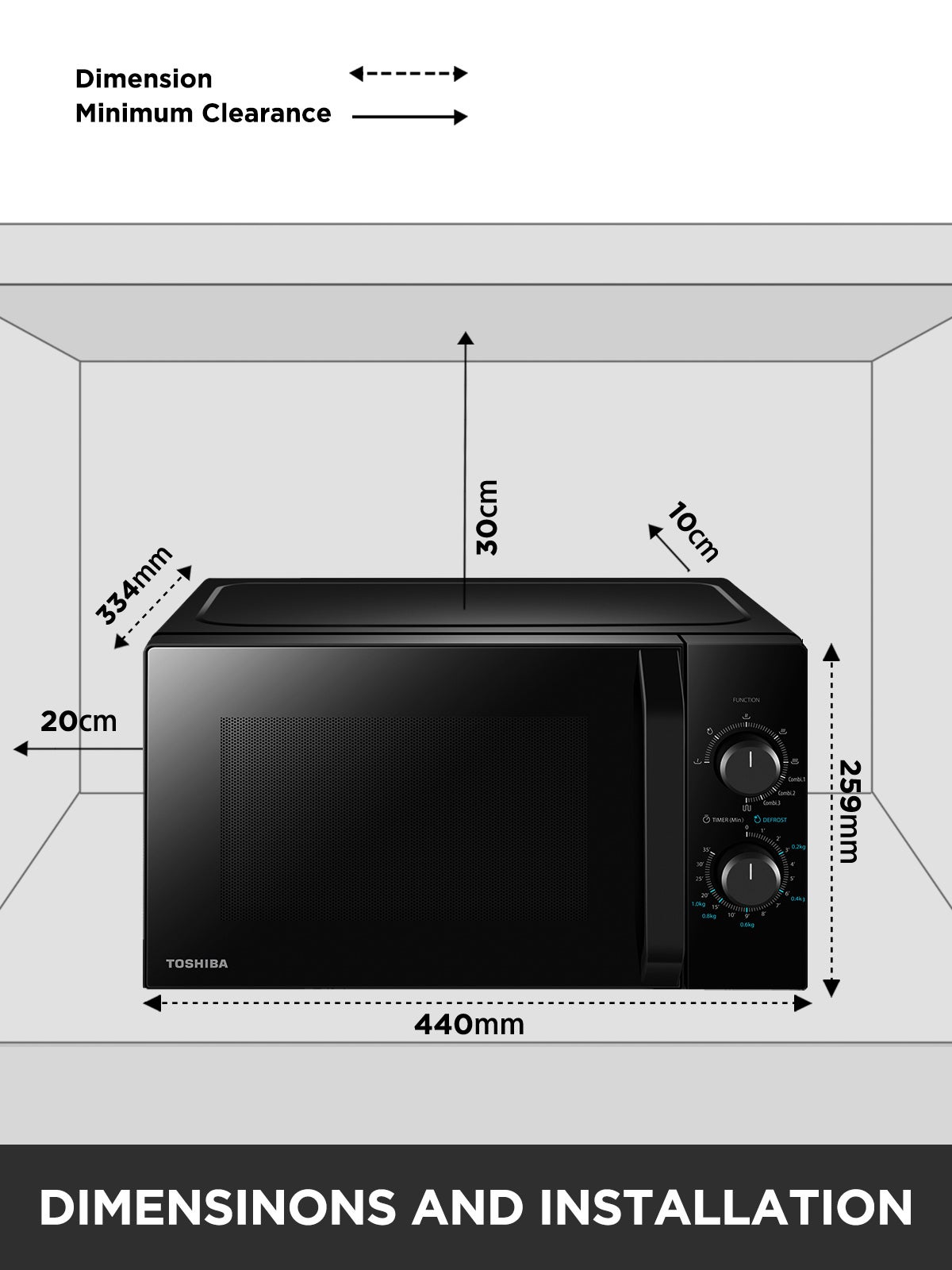 Micro-ondes Toshiba MWMG20PBK – 20L, 800W, Avec Gril, Neuf