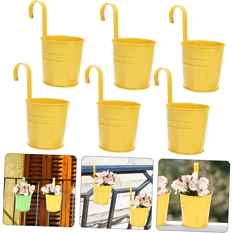 6 szt. metalowych doniczek wiszących o średnicy 10 cm, mała wisząca doniczka do wewnątrz i na zewnątrz na balkonie - z odpinanymi haczykami - żółta
