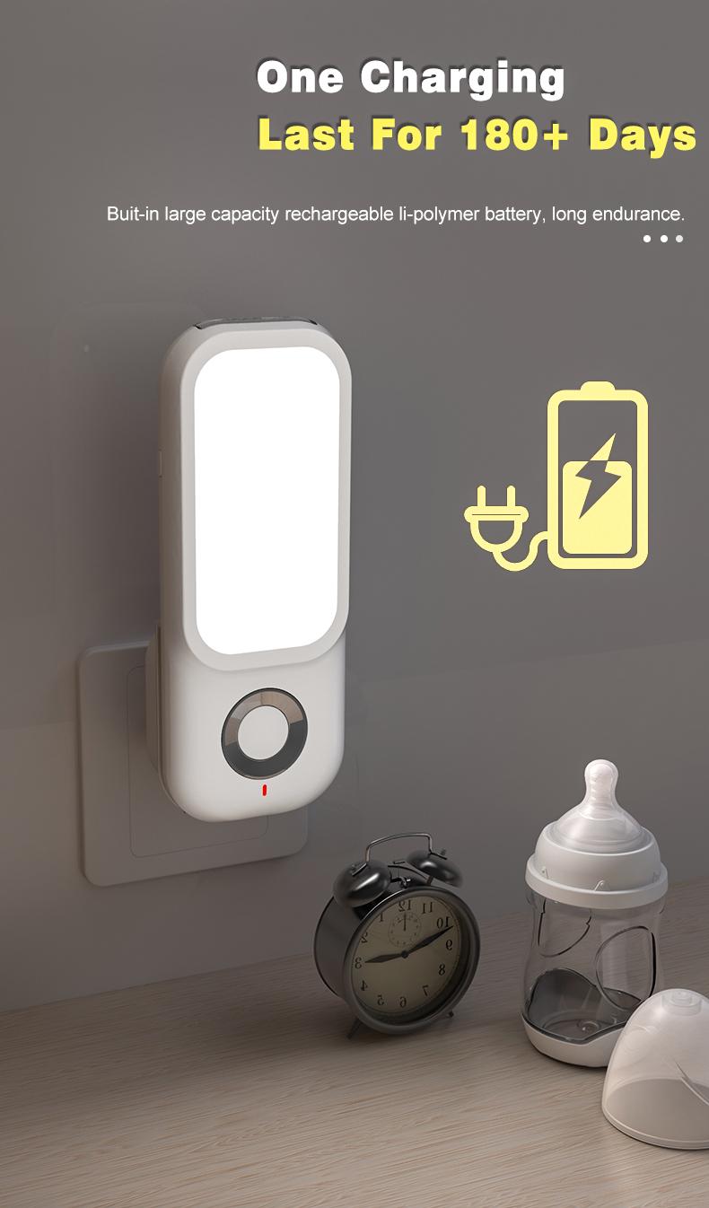 Luce notturna a LED con rilevamento del movimento - Ricaricabile, 3 modalità, illuminazione ideale per camera da letto e corridoio - 6