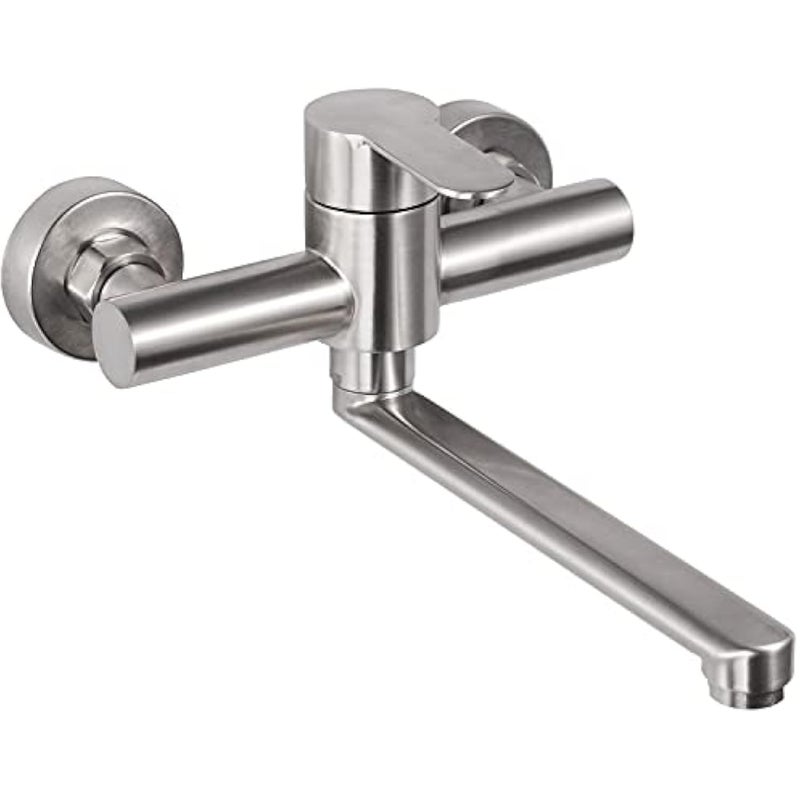 Bateria kuchenna ścienna, bateria ścienna ze stali nierdzewnej, obrotowy kran 360° do zlewu kuchennego, ciepła i zimna woda, regulowane otwory montażo