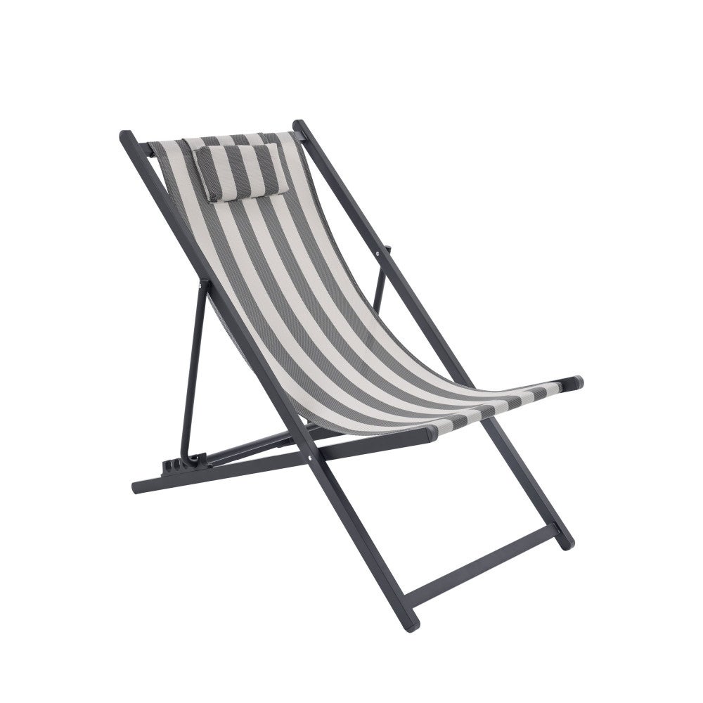 Lot 2 chiliennes aluminium transat jardin chaise longue extérieur terrasse Brisa - 4