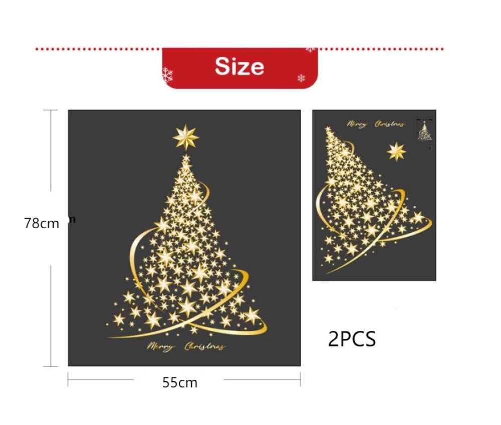 Lot De 2 Stickers Grand Sapin De Noël Doré 35x50 Cm - Autocollants Statiques Réutilisables Pour Mur, Fenêtre, Porte, Vitrine - 3