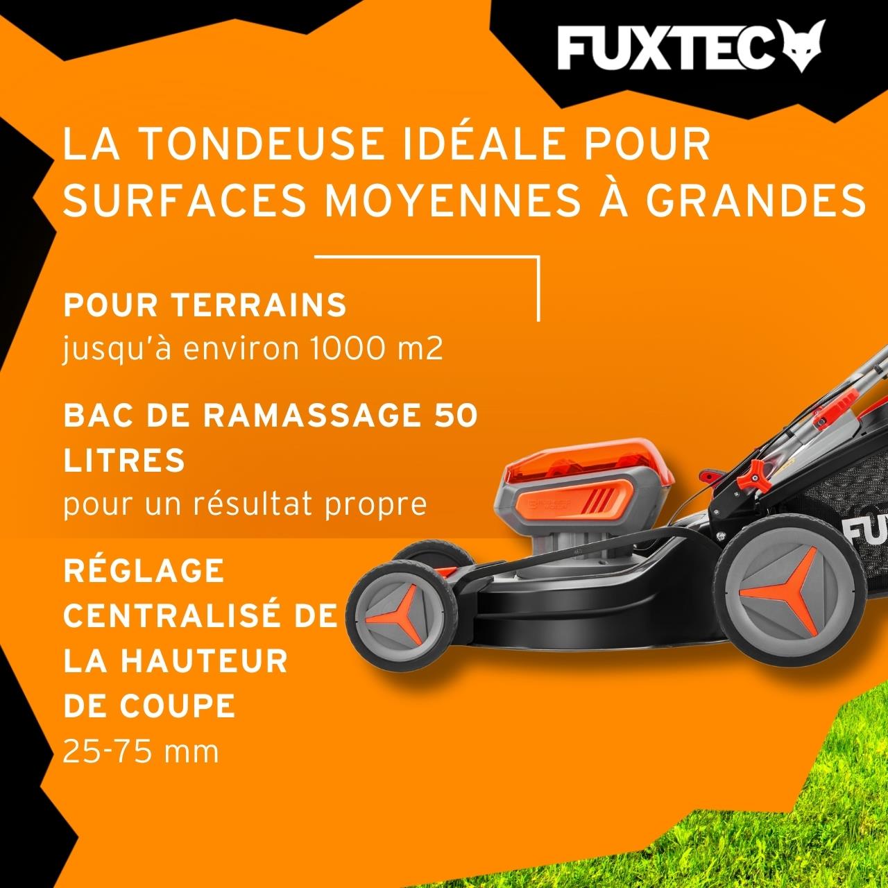 FUXTEC Tondeuse à Gazon Batterie Autotractée 40V (2x20V) 46 cm – Mulching, Éjection Latérale, 2 Batteries Li-Ion 4Ah – FX-E2RM46 - 5