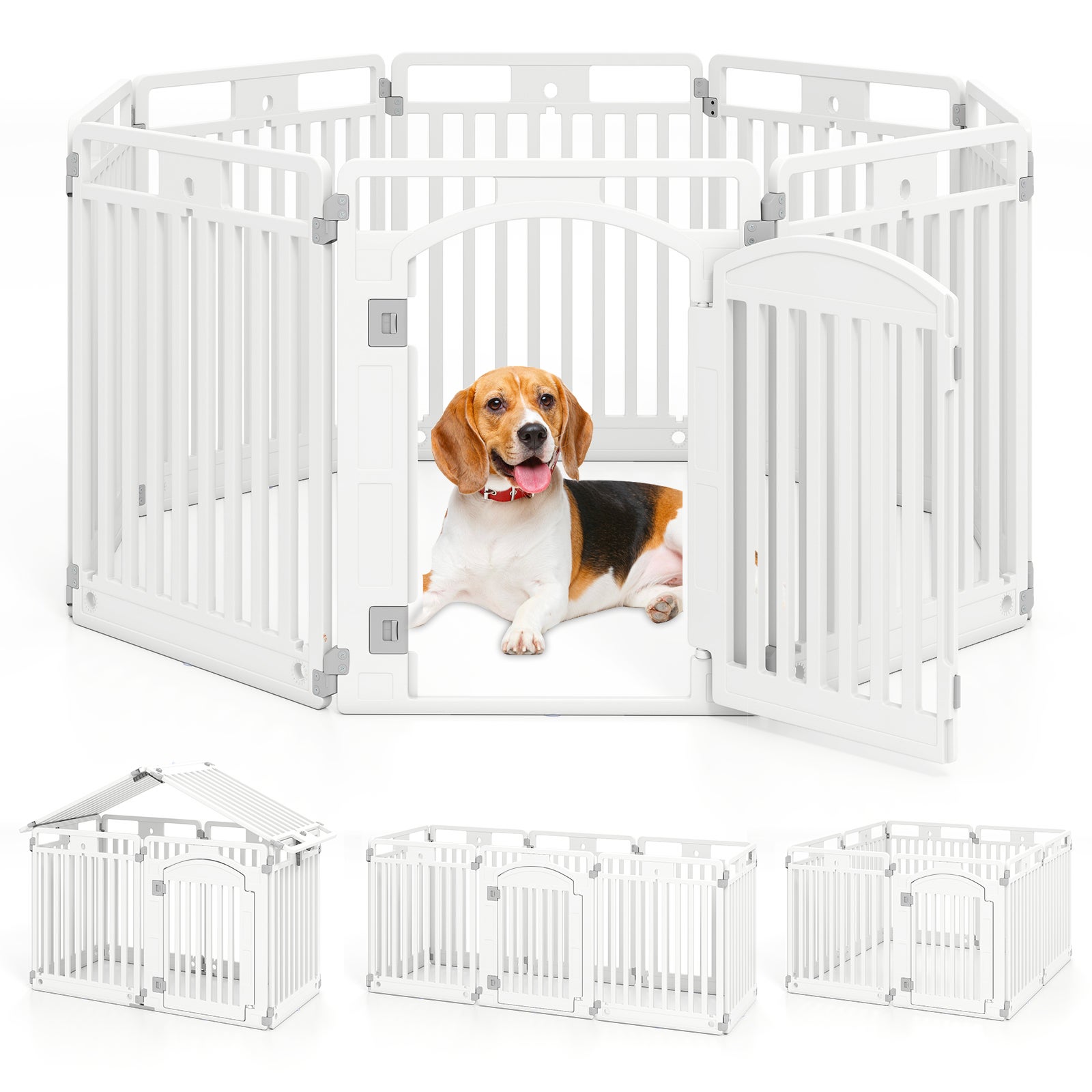 Parc pentru câini de exterior și interior cu 8 panouri HDPE, barieră siguranță pliabilă câini, câini talie medie și mică, 192L x 65l x 80H