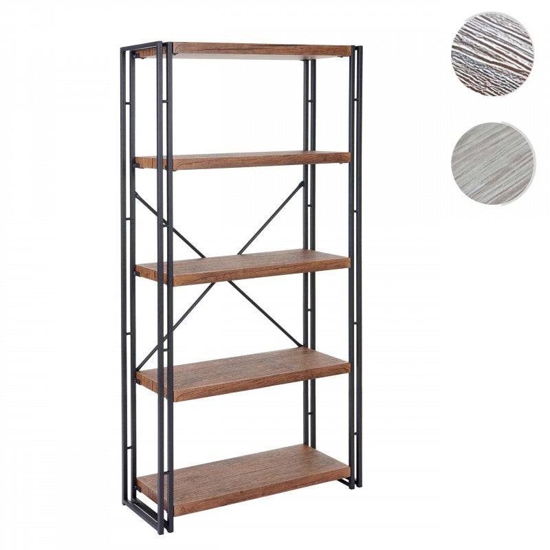 Półka na książki HWC-A27, wolnostojąca, półka do salonu, 165x80cm struktura 3D 5 poziomów ~ Wygląd dzikiego dębu