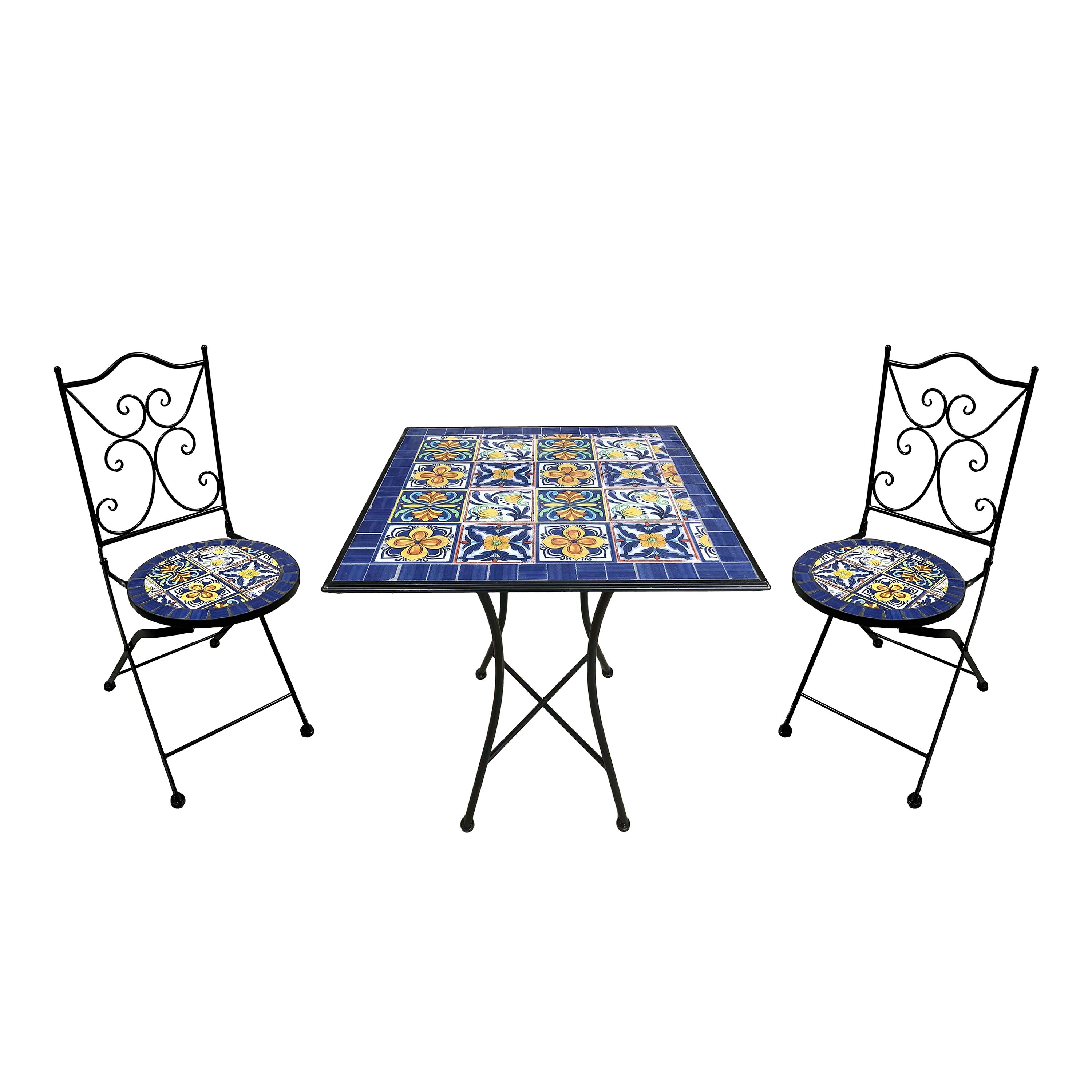 Axi Camilla Table Et Chaise Bistrot, Ensemble Jardin Extérieur, Mosaique Bleu Mediterrannéen - Pour Jardin/Balcon/Terrasse - 3