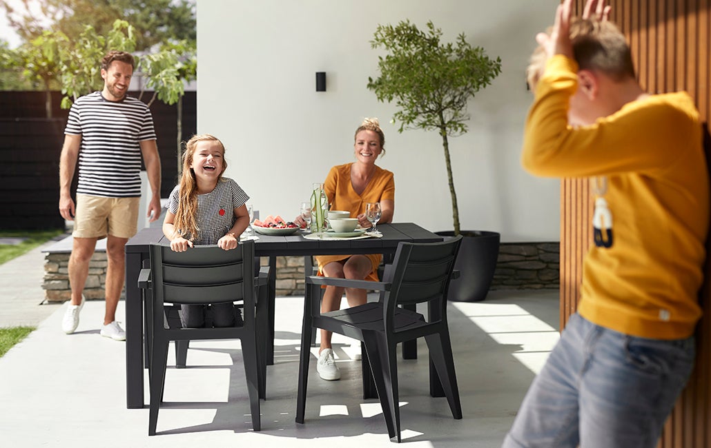 Table à manger de jardin rectangulaire en Résine Gris 6 places - 3