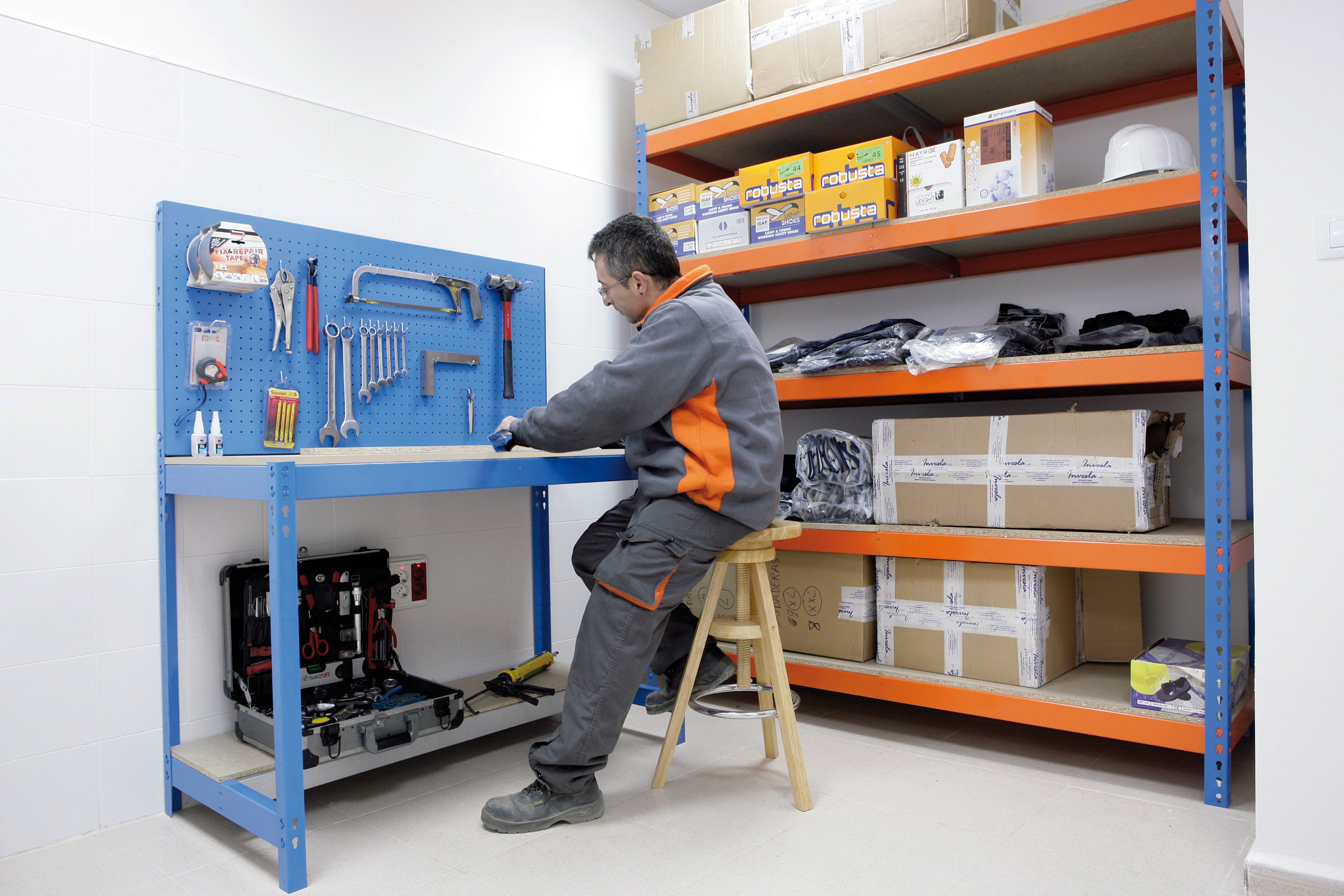 Bancada de trabalho SIMONWORK com 2 prateleiras (144,5x121x61cm) ANTRACITE E MADEIRA - 4