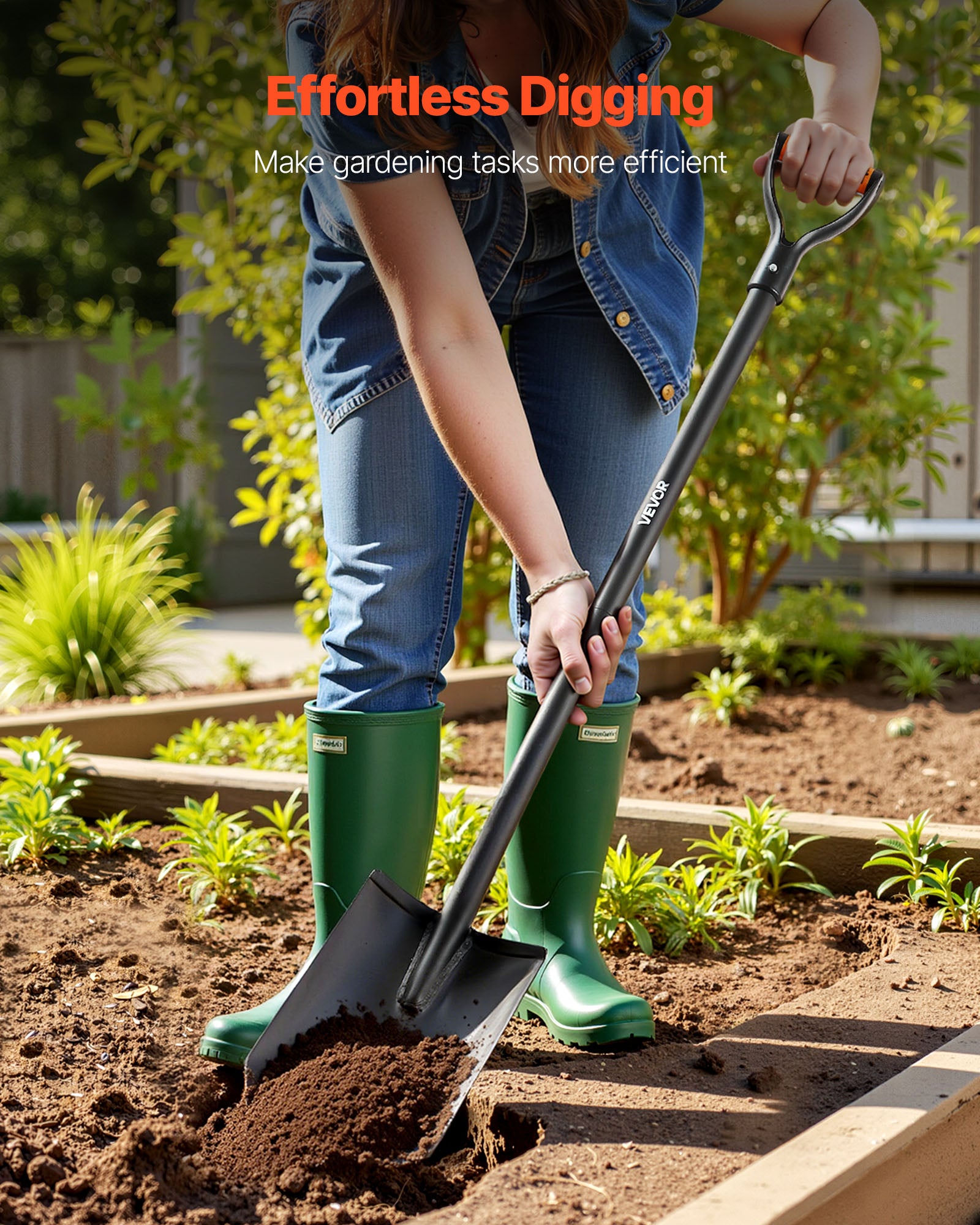 Pelle carrée VEVOR, 122 cm, avec lame en acier allié et poignée en D antidérapante, amovible et facile à ranger, pour le jardinage, la construction - 2