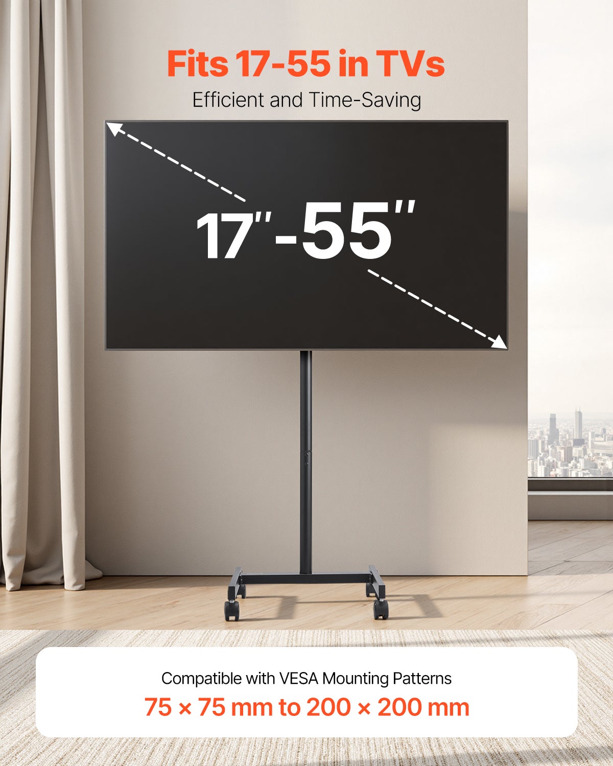 Support TV mobile,VEVOR pour téléviseurs LED/LCD/OLED 17 à 55 pouces,jusqu'à 20 kg,chariot TV roulant,support TV pour salon,bureau,extérieur - 2