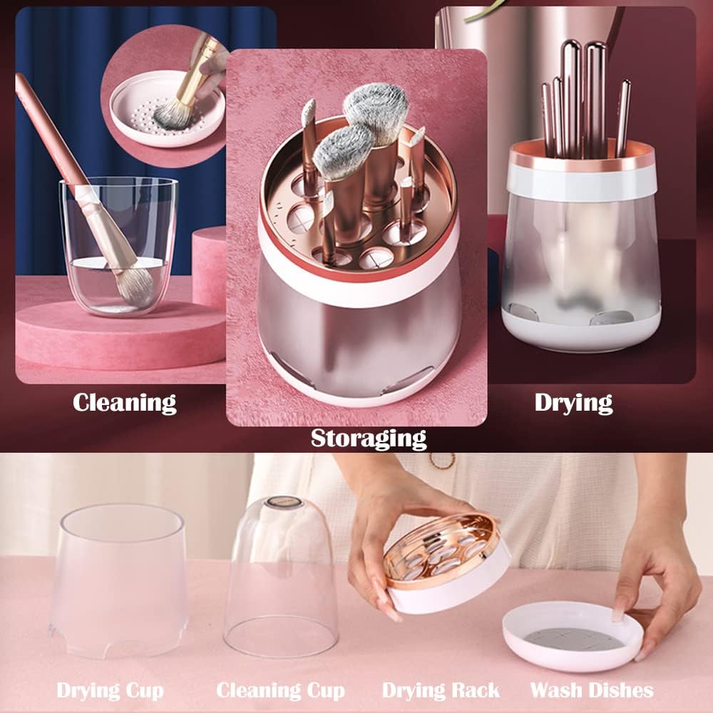 Portabrochas de maquillaje/Caja de limpieza/Escurridor de brochas 3 en 1, Organizador de cosméticos para limpieza - 4