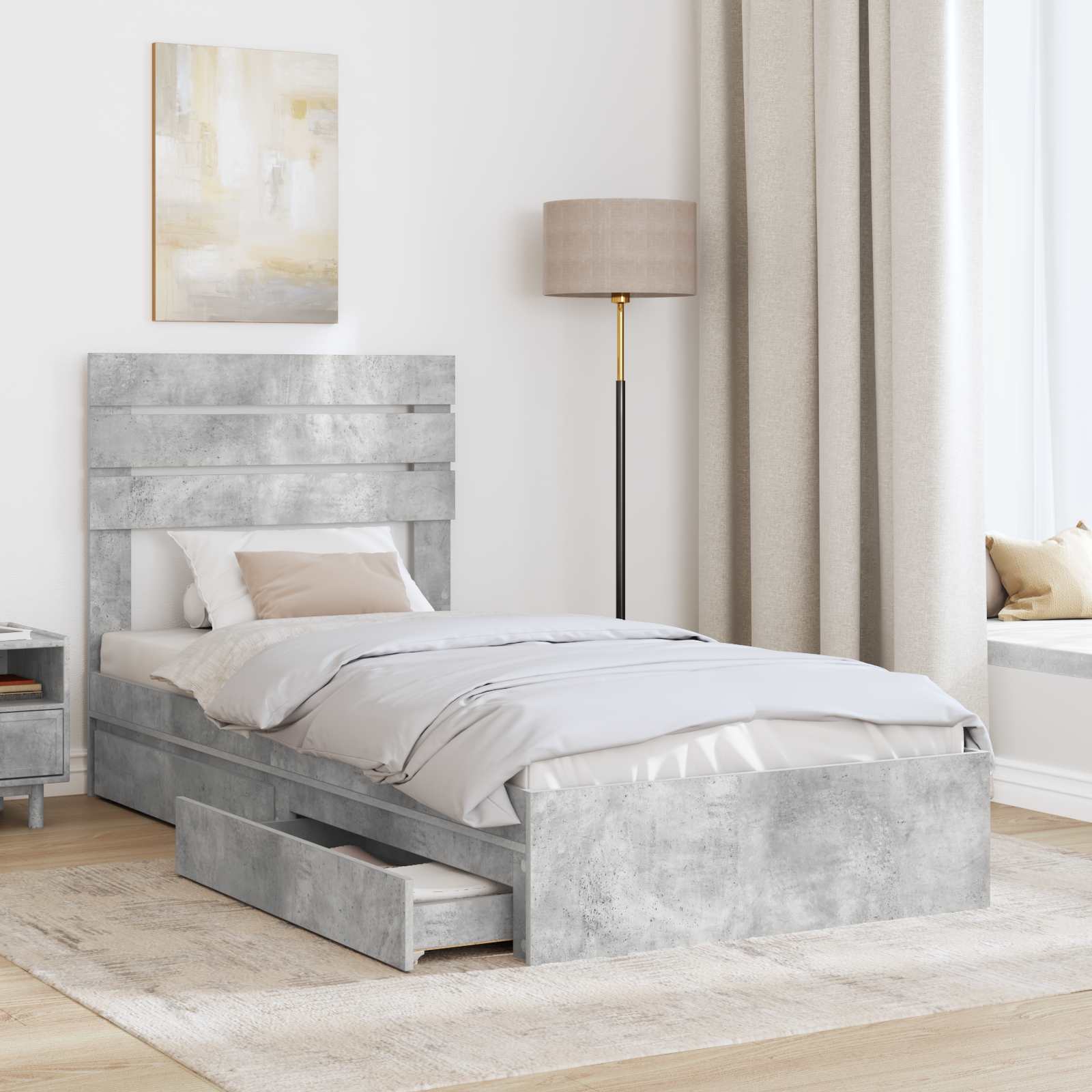 Lit de rangement Gris béton 90 x 190 cm panneau de bois - 3