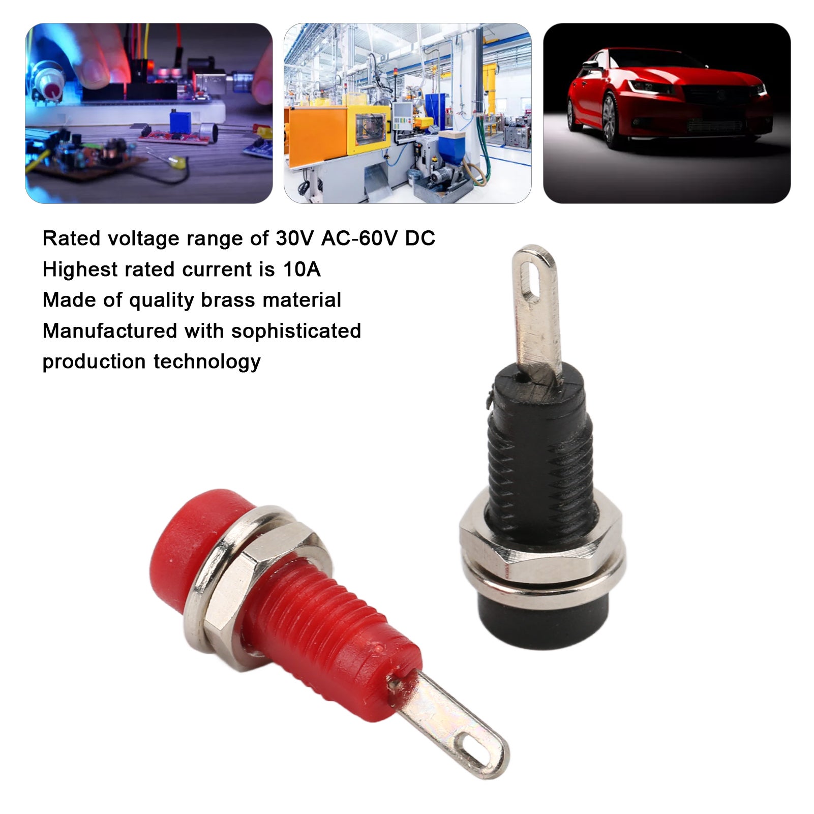 Adaptateur de prise jack banane 2 mm J.40003 pour montage sur panneau avec borne de connexion et feuille à ressort interne, noir et rouge - 6