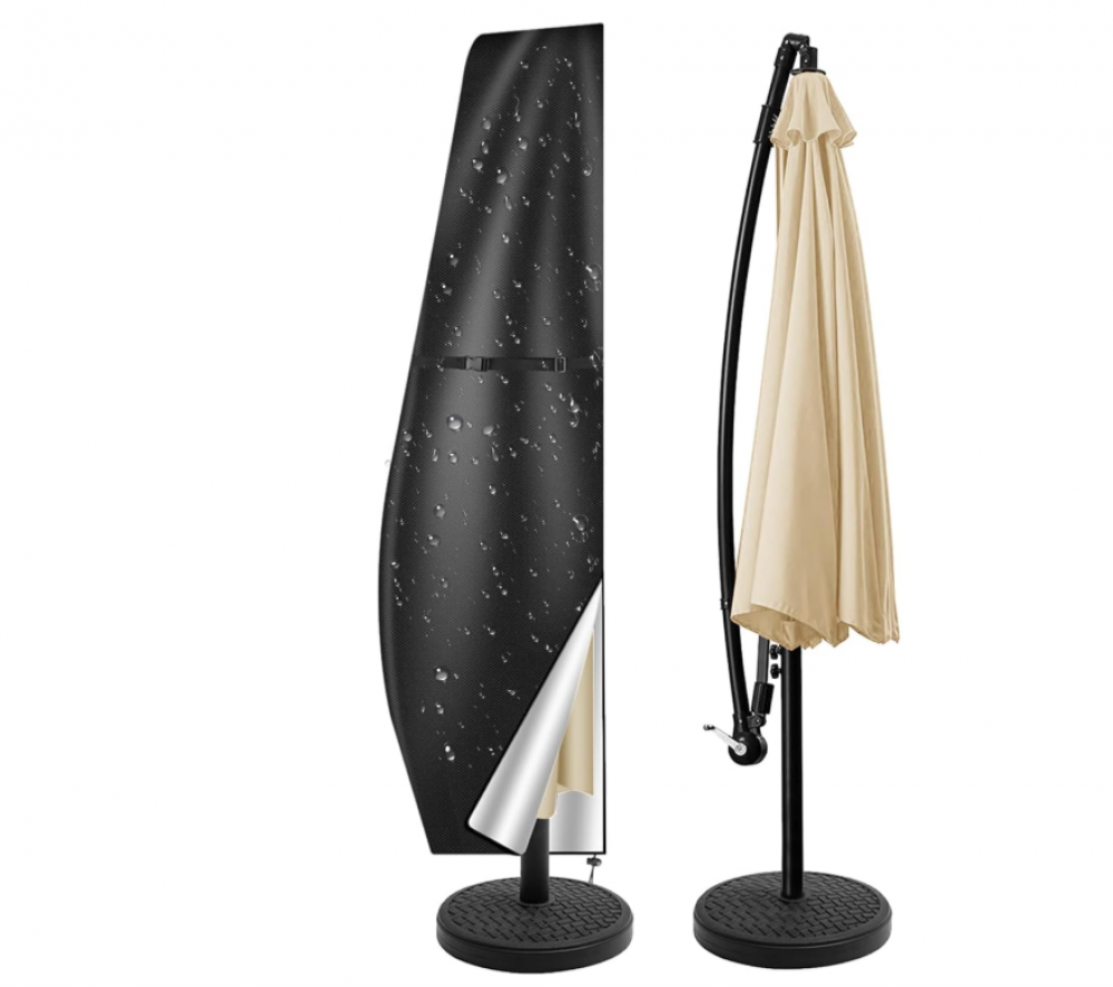 Czarny pokrowiec na parasol, wodoodporny, odporny na promieniowanie UV i wiatr, do parasoli ogrodowych (280 x 46 cm)