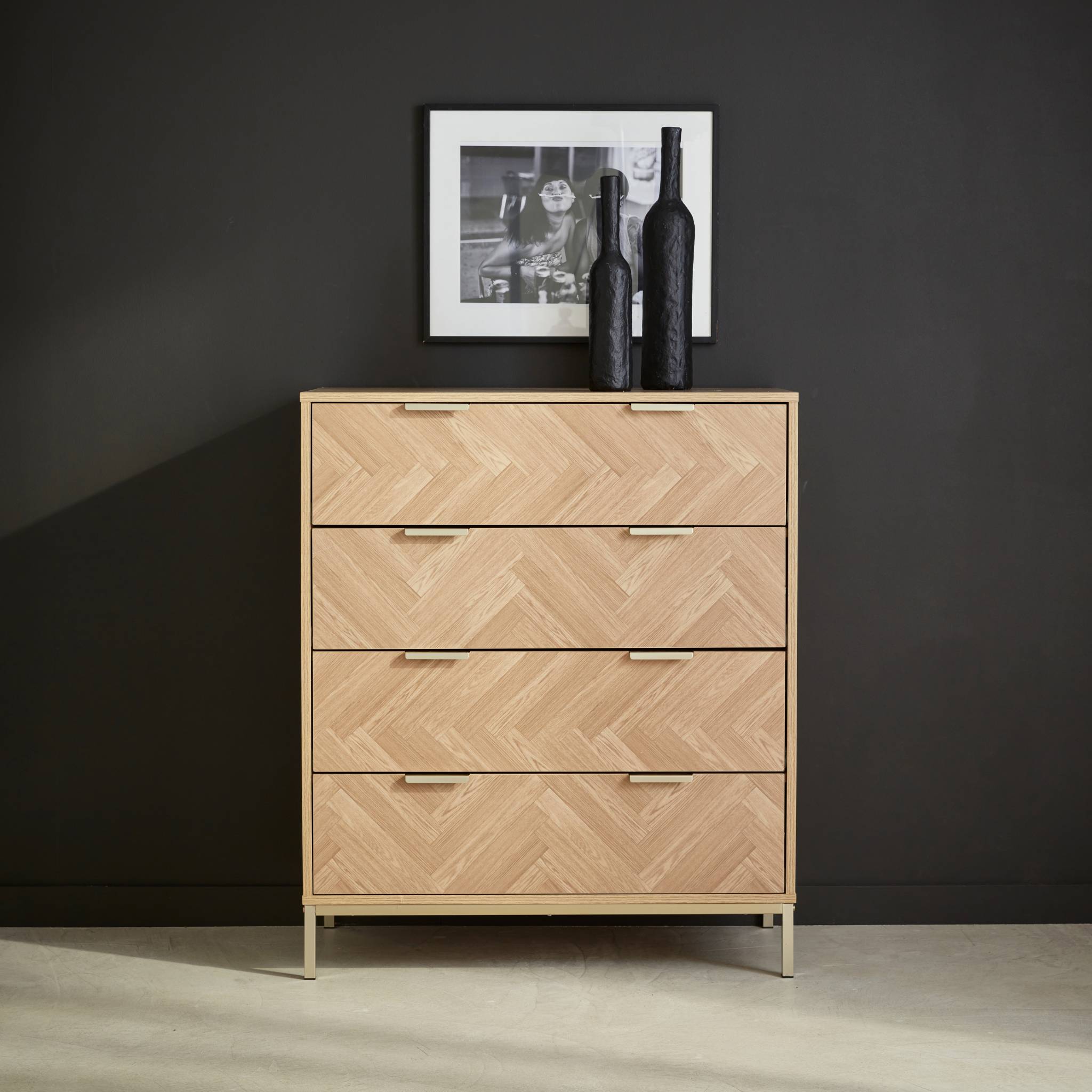 Commode Budapest. quatre tiroirs. décor chevrons L 80 x l 40 x H 95cm - 2