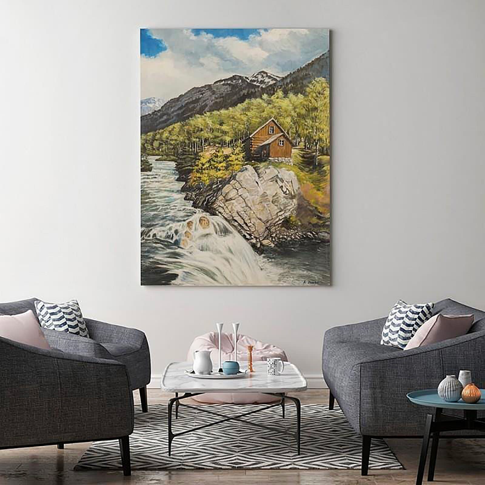 Tableau bois paysage de montagne - 80 x 120 cm - 3