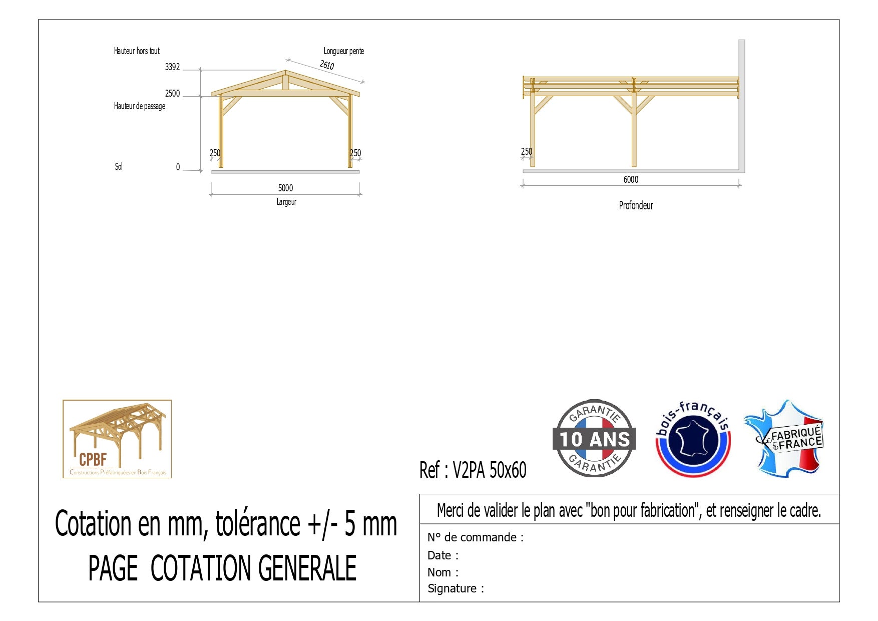 Carport Bois Douglas Français 30 m² – 2 pentes adossé – 4 poteaux – Abri voiture extérieur – Garantie 10 ans - 3