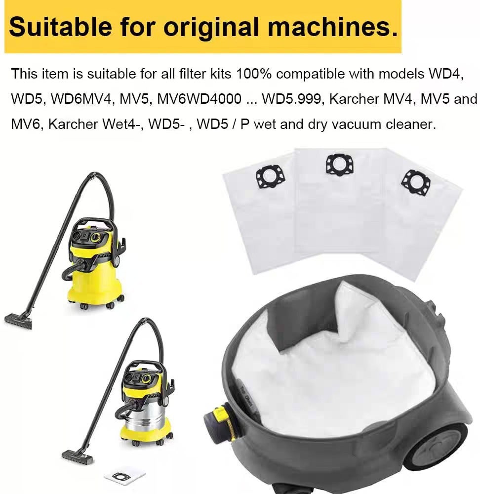 Lot de 15 sacs d'aspiratEU pour Kärcher 2.863-006.0 sacs filtrants en non-tissé 487 WD4 WD5 WD6P Premium MV4 MV5 MV6 pour aspiratEU humide et sec - 5