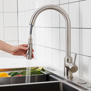 Cecipa max Mitigeur de Cuisine avec Douchette Extractible - en Acier Inoxydable Brossé Mitigeur Cuisine d'Évier - 2 modes de sortie d'eau,EU Modèle