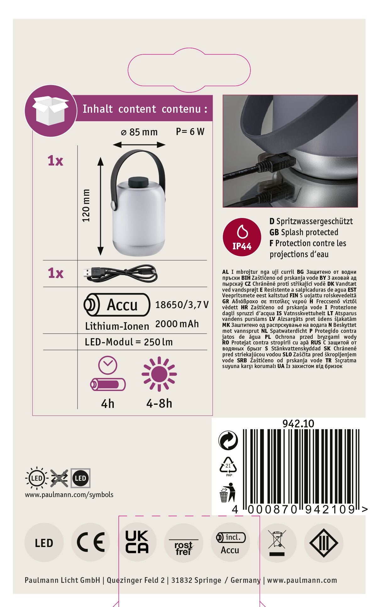 Luminaire rechargeable Akku Clutch IP44 gradable 3000K Gris - 10