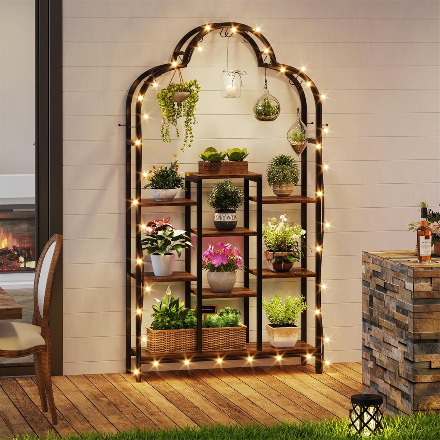 Tribesigns Support pour plantes d'intérieur à 6 niveaux, étagère arquée en métal de 190 cm,pour intérieur, jardin, balcon, salon - 4