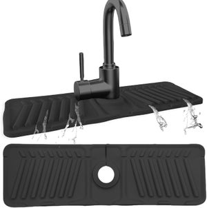 Tapis De Robinet En Silicone Anti-éclaboussures Pour Cuisine Et Salle De Bain (45 X 14 Cm) (gris