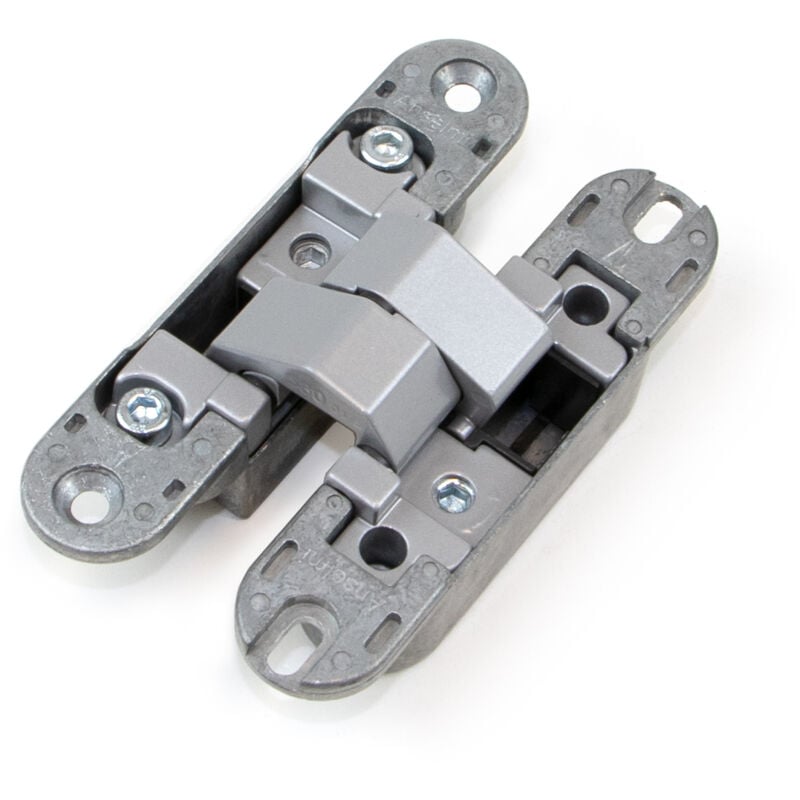 Emuca Lot de 2 charnières à boîtier pour portes de passage, charge 40kg, ouverture à 180 degrés, Zamak, Gris métallisé - 3
