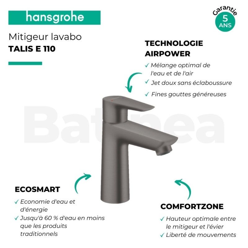 HANSGROHE Mitigeur de lavabo Talis E 110 avec tirette et vidage noir chromé brossé - 3