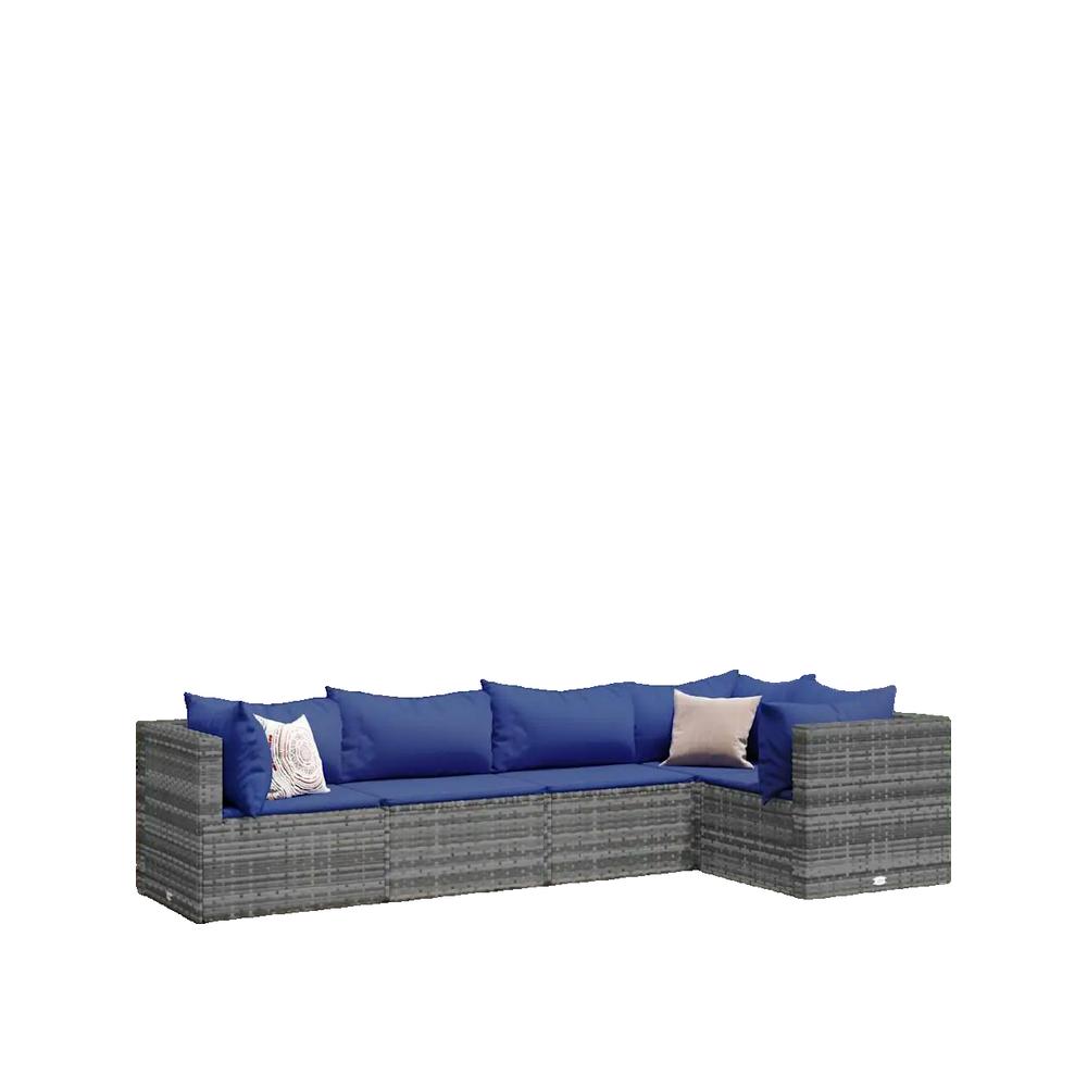 Zestaw mebli ogrodowych vidaXL Modularny Rattan szary i niebieskie poduszki