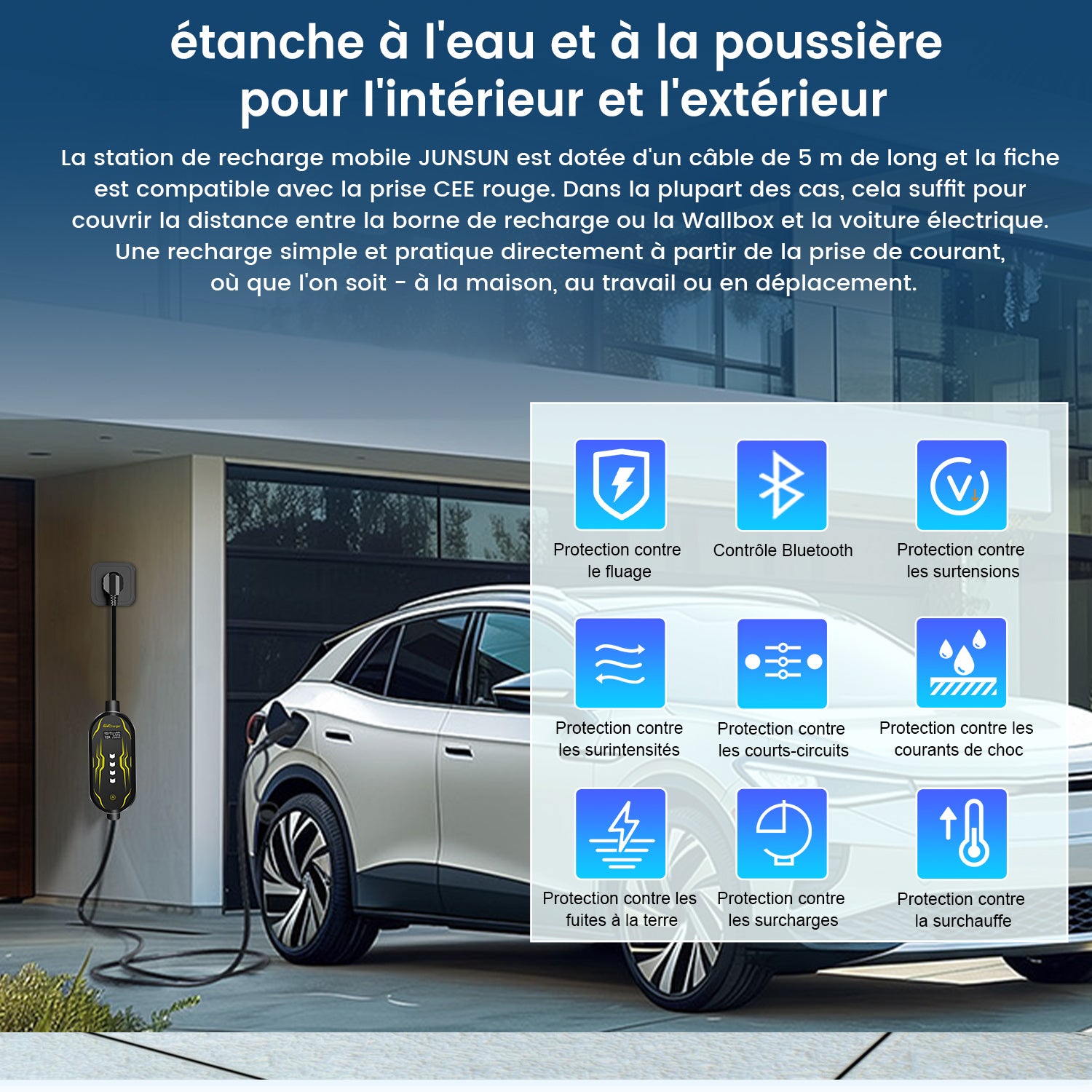 Carregador EV portátil Tipo 2 Carregador de isqueiro elétrico 3.5kW Trifásico, 6-16A 240V com visor digital controlável por aplicação, cabo de carr - 4