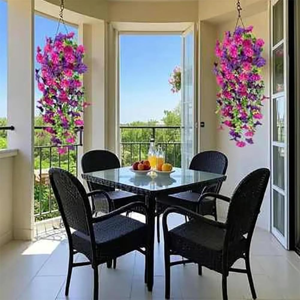 2 Flores Artificiales Colgantes para Jardín - Morning Glory 75 cm | Decoración Exterior para Porche, Balcón y Patio - 5