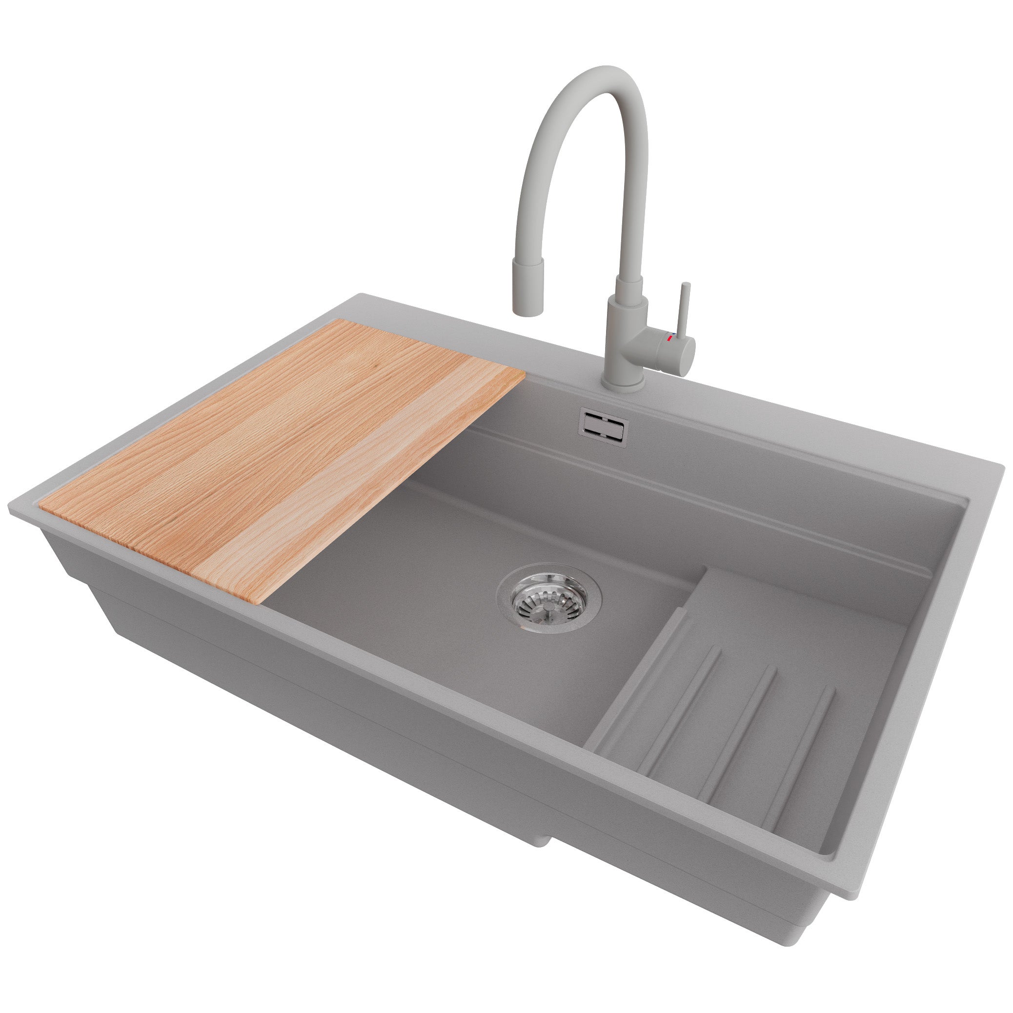 Primagran  Fregadero Granito 78X53cm, Cocina 1 Seno + Grifo 38X14cm + Sifón + Accesorios, Sobre Encimera Al Mueble 80Cm, Oslo Max Gris , Leroy Merlin