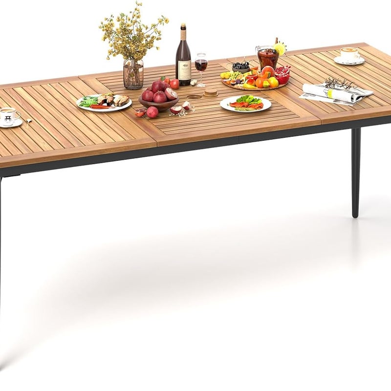 Stół Ogrodowy dla 8 Osób z Drewna Akacjowego FSC, Stół Ogrodowy z Otworem na Parasol o Średnicy 5 cm, Regały z Listew, 200 x 90 cm