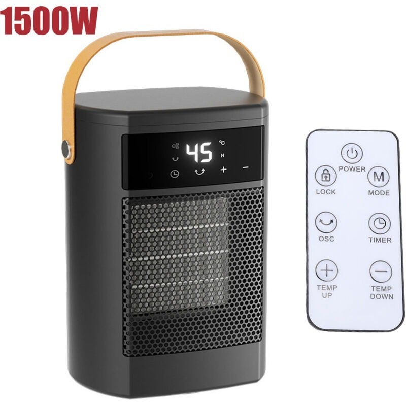 Dogrzewacz, 1500 W PTC, 3 tryby grzania, oscylacja 70°, tryb grzania ECO, ochrona przed przegrzaniem i upadkiem