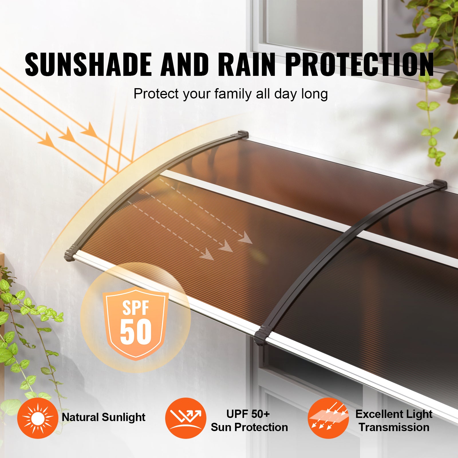 Toldos para porta e janela SucceBuy 203,2 x 101,6 cm,beiral externo em policarbonato UPF 50+,proteção contra sol,chuva,neve - 4