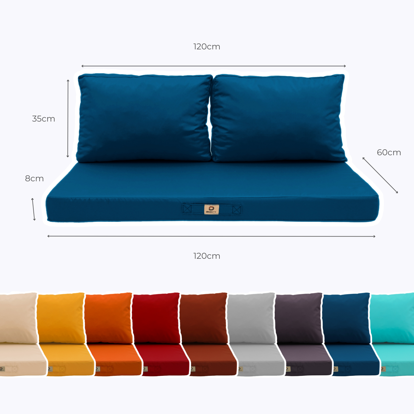 Coussins pour salon de jardin déhoussable 120x60cm Bleu pétrole - 5