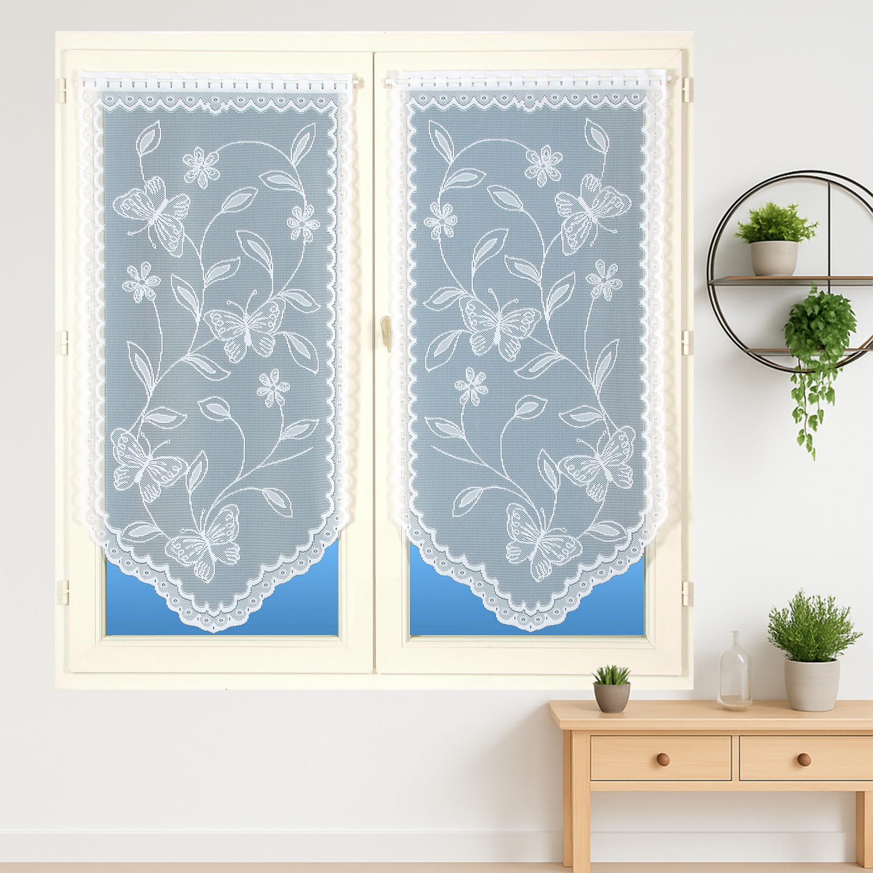 Paire De Voilages Blancs Polyester/coton 45x180 Cm - Tamisant, Passe-tringle, Lavable Machine