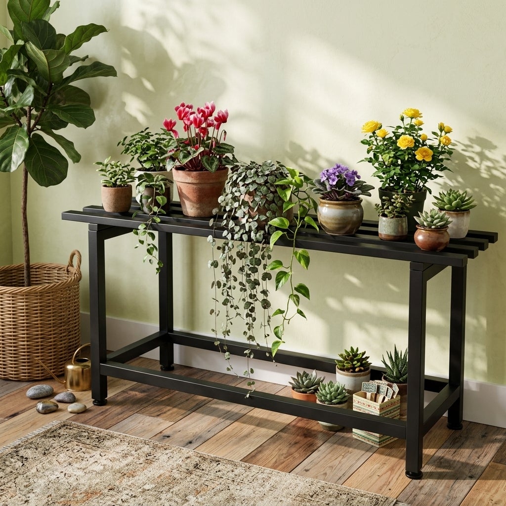 Fioriera portafiori vaso Rialzata da interno esterno in metallo verniciato a polvere bonsai piante grasse design 1 RIPIANO 80CM Maka - 4