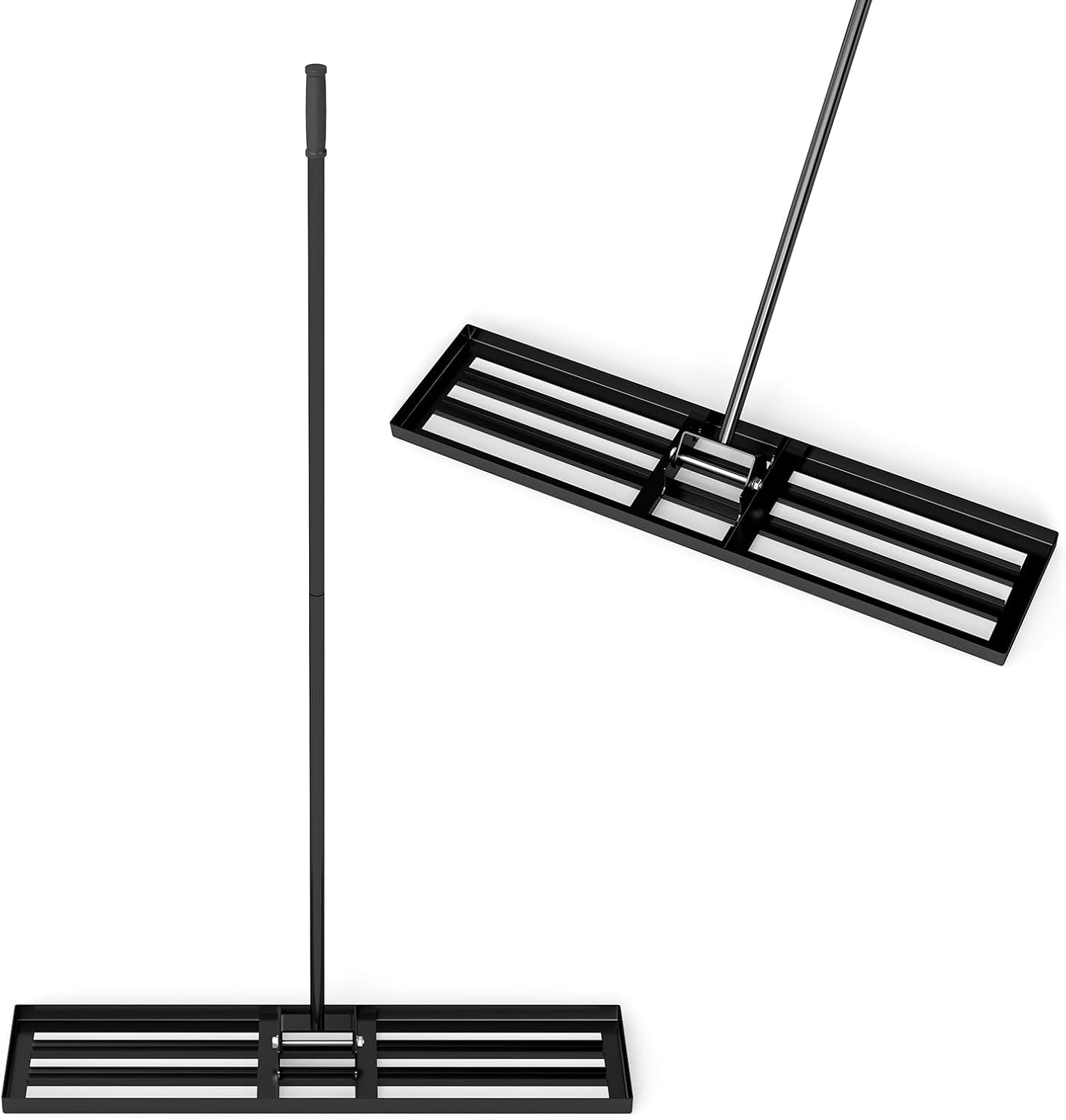 Grabie do Wyrównywania Trawnika, Metalowe Grabie Ogrodowe z Ergonomicznym Trzonkiem 170 cm, Antypoślizgowy Uchwyt z PVC, 106 x 25 cm (Czarne)