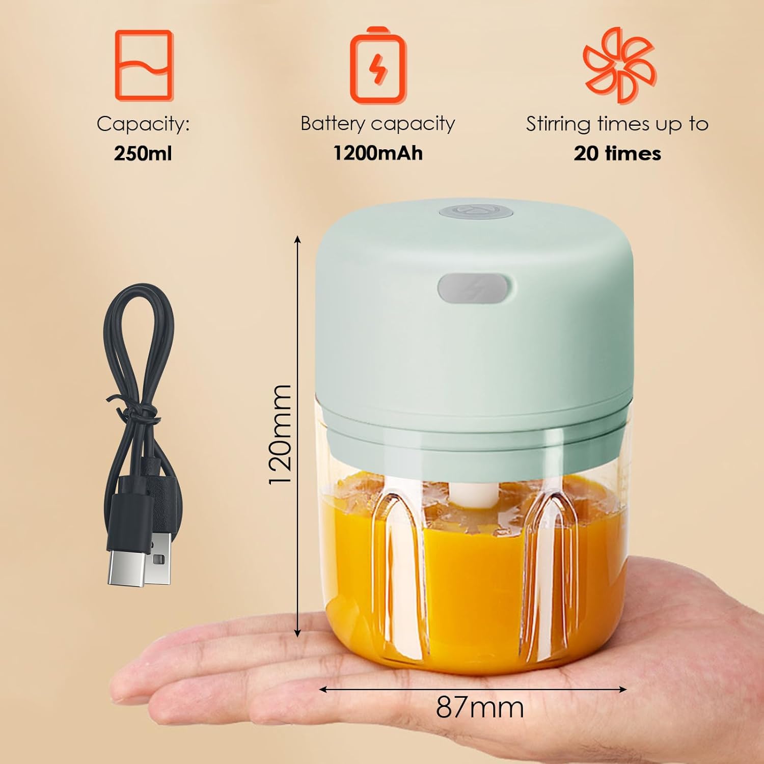 Hachoir Électrique Portable Sans Fil - 300 Ml - Lame Acier Inoxydable 304 - Pour Ail, Légumes, Noix - Rechargeable Par USB - 6