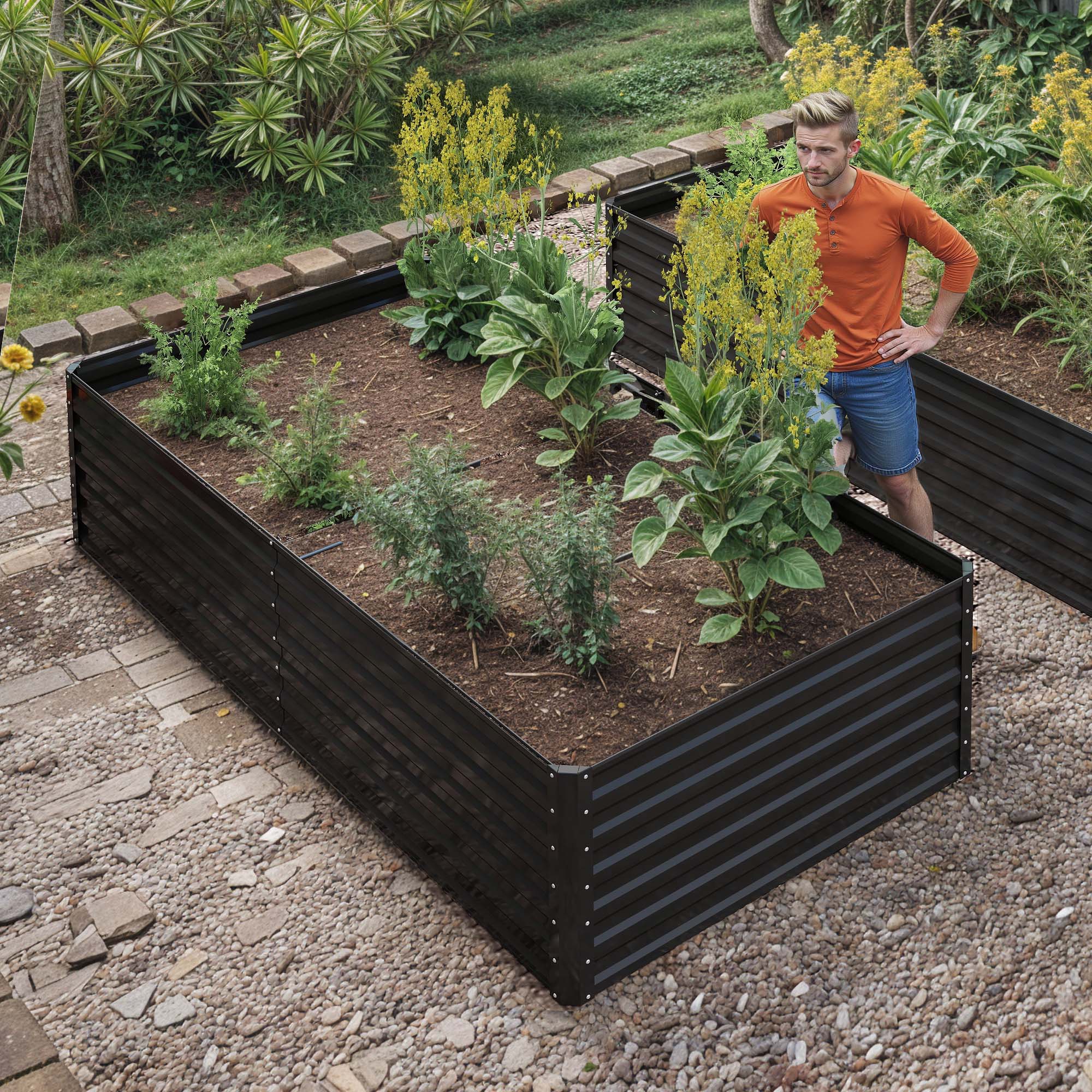 Lot de 2 Carré Potager de Jardin, 180x90x60 cm, Lit Jardinière surélevée, en Métal pour Jardin Forme carrée - 2