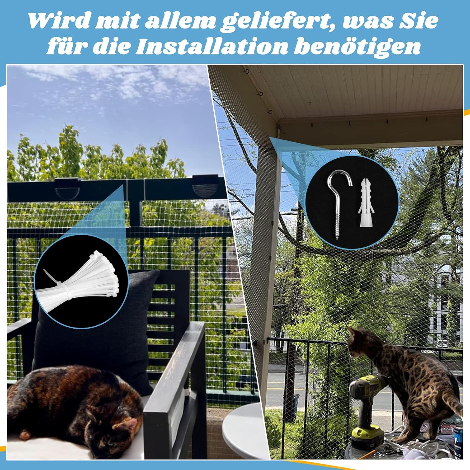Rete di protezione per gatti da balcone - Resistente - Anti-morso - Anti-invecchiamento - per balcone e finestra (bianca) 10 x 3 metri - 4