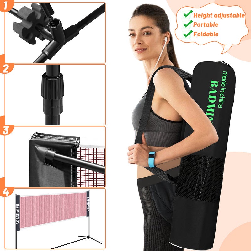 Filet de badminton Réglable en hauteur Filet de tennis Filet de volley-ball Portable avec sac de transport Largeur 410cm - 3