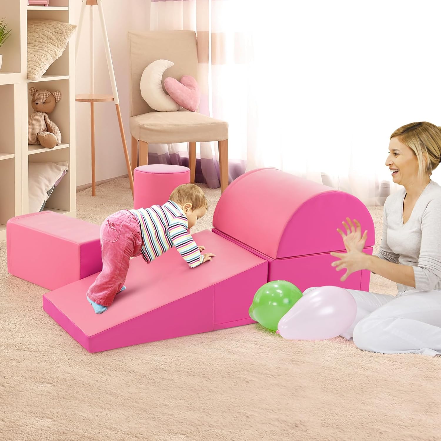 5PCS Parcours Motricité Bébé en Mousse de EPE, Module Motricité Bébé avec Fermeture Clair, Jouets Éducatifs Colorée pour Ramper Grimper - 9