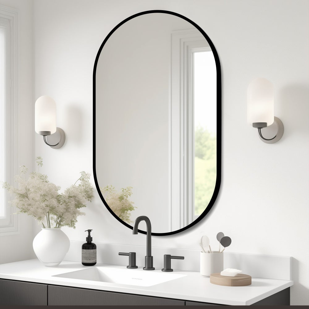 Specchio bagno 50x80 cm ellittico da parete senza cornice, vetro argentato 5 mm antiesplosione, installazione orizzontale o verticale - 8