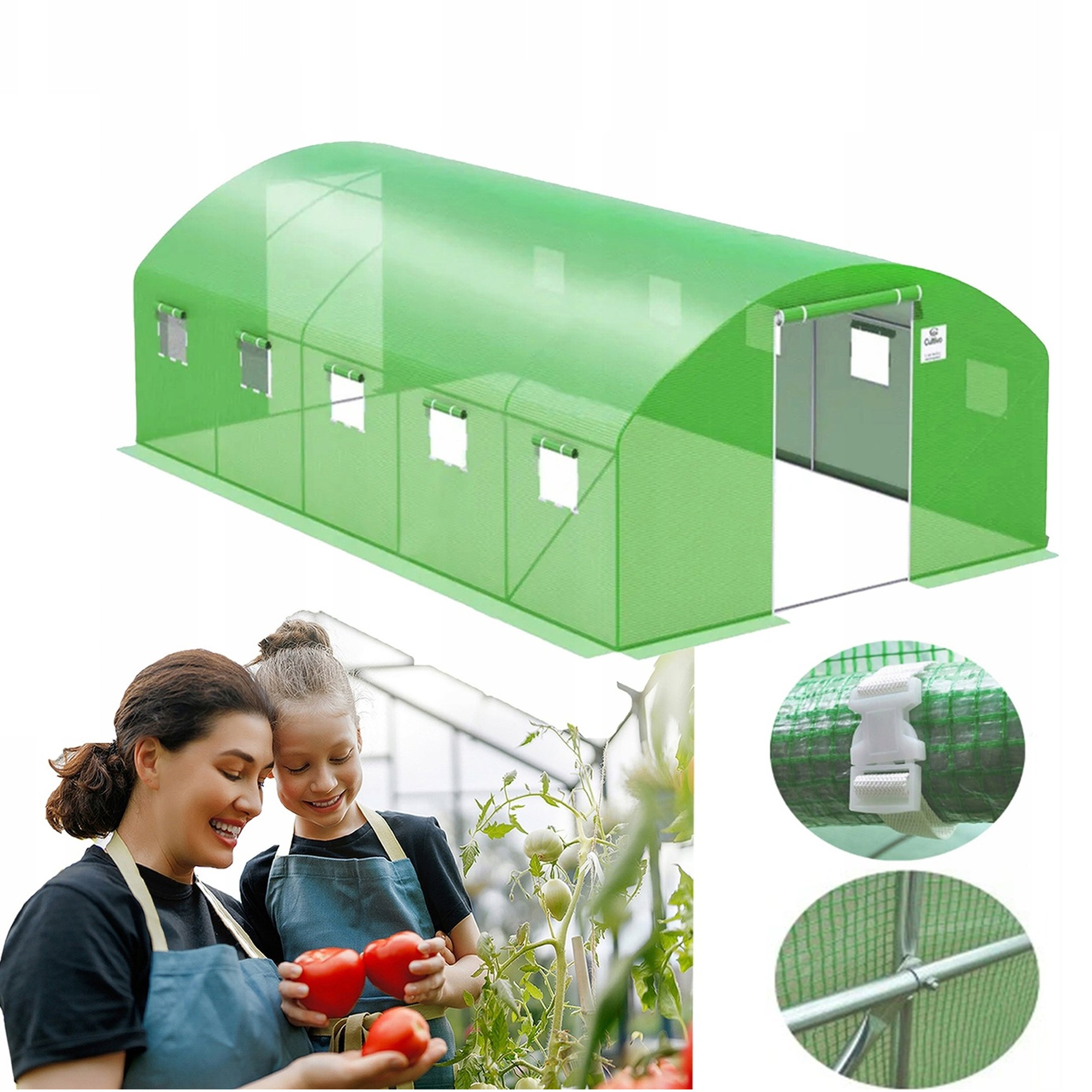 Tunel Ogrodowy Cultivo Foliowy Szklarnia 4x6x2 - 24m2 Zielony Podwójne Drzwi Uv4 1 szt